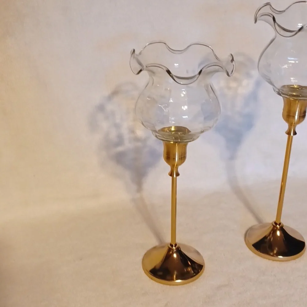 Elegant Gold and Clear Glass Candle Holders Set Of 2